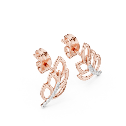 Silken Curve Diamond Leaf Studs – Contemporary Fine Gold Jewelry - Fluid Sculpture Leaf Diamond Earrings – Modern Fine Jewelry Statement Studs