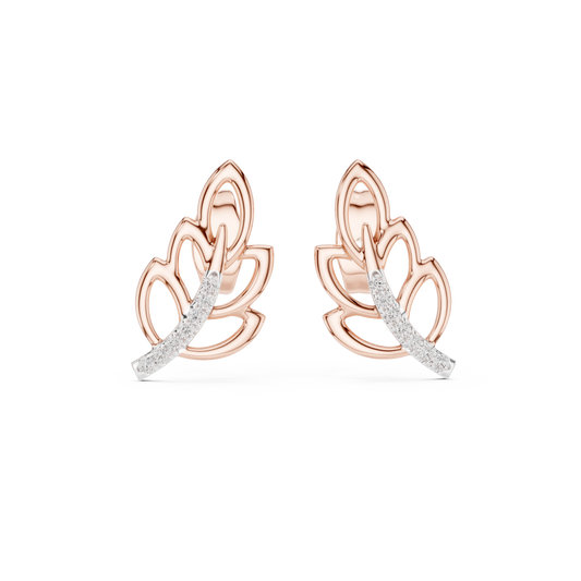 Silken Curve Diamond Leaf Studs – Contemporary Fine Silver Jewelry - Fluid Sculpture Leaf Diamond Earrings – Modern Fine Jewelry Statement Studs