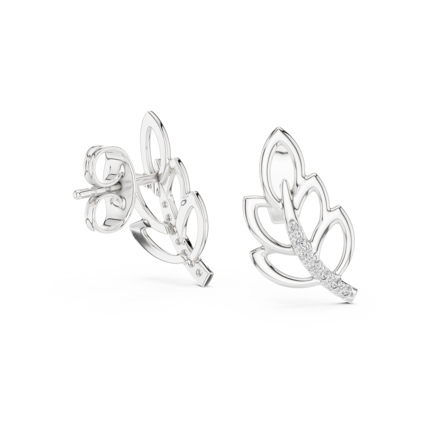 Silken Curve Diamond Leaf Studs – Contemporary Fine Gold Jewelry - Fluid Sculpture Leaf Diamond Earrings – Modern Fine Jewelry Statement Studs