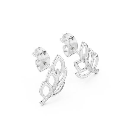 Silken Curve Diamond Leaf Studs – Contemporary Fine Gold Jewelry - Fluid Sculpture Leaf Diamond Earrings – Modern Fine Jewelry Statement Studs