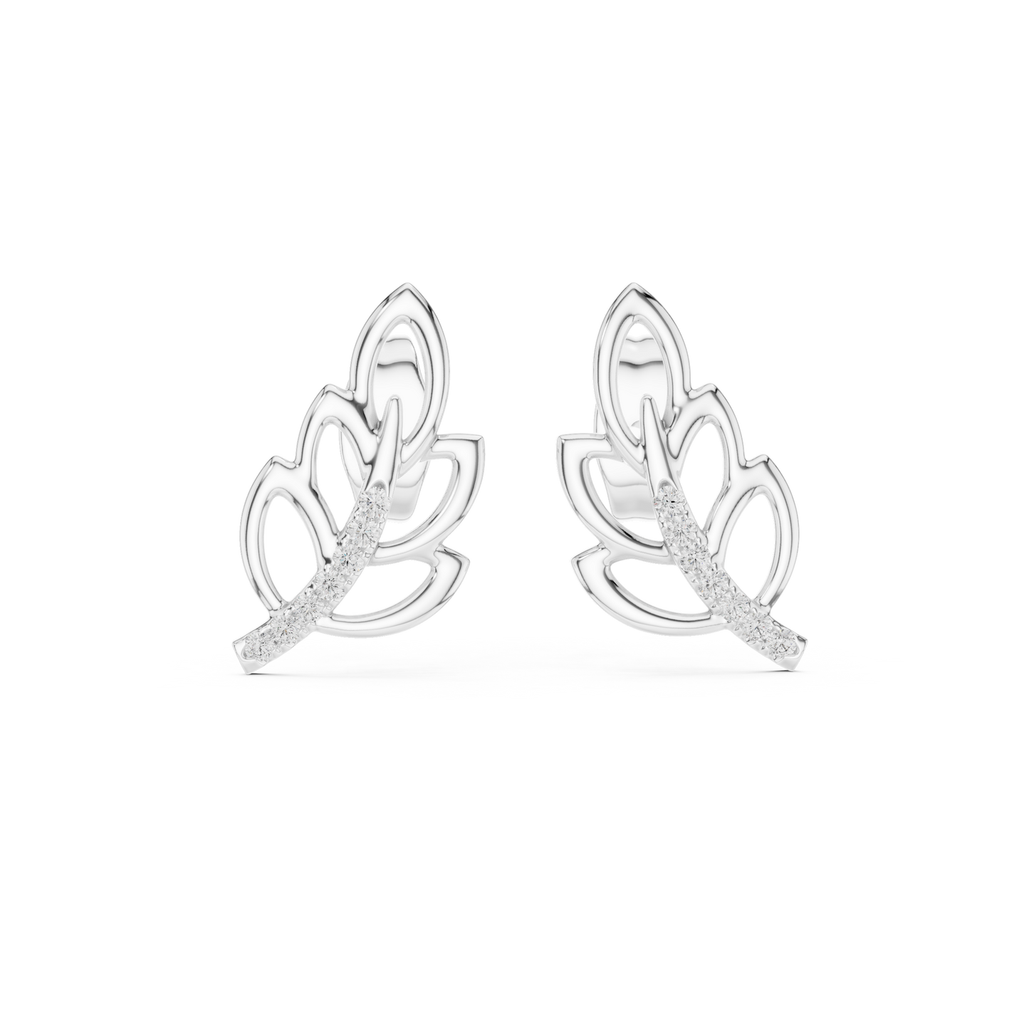 Silken Curve Diamond Leaf Studs – Contemporary Fine Gold Jewelry - Fluid Sculpture Leaf Diamond Earrings – Modern Fine Jewelry Statement Studs