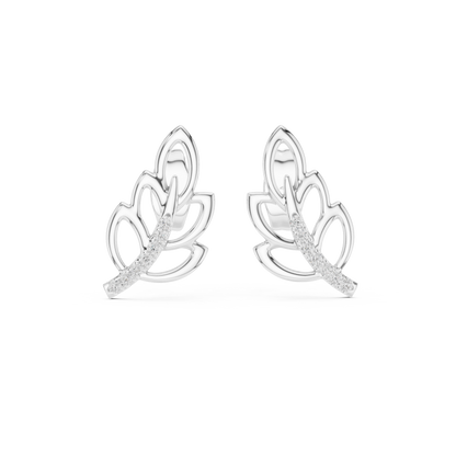 Silken Curve Diamond Leaf Studs – Contemporary Fine Gold Jewelry - Fluid Sculpture Leaf Diamond Earrings – Modern Fine Jewelry Statement Studs