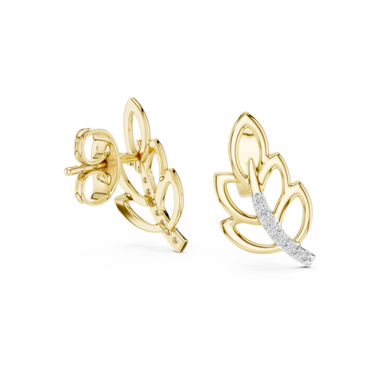Silken Curve Diamond Leaf Studs – Contemporary Fine Gold Jewelry - Fluid Sculpture Leaf Diamond Earrings – Modern Fine Jewelry Statement Studs