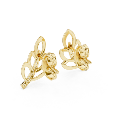 Silken Curve Diamond Leaf Studs – Contemporary Fine Gold Jewelry - Fluid Sculpture Leaf Diamond Earrings – Modern Fine Jewelry Statement Studs