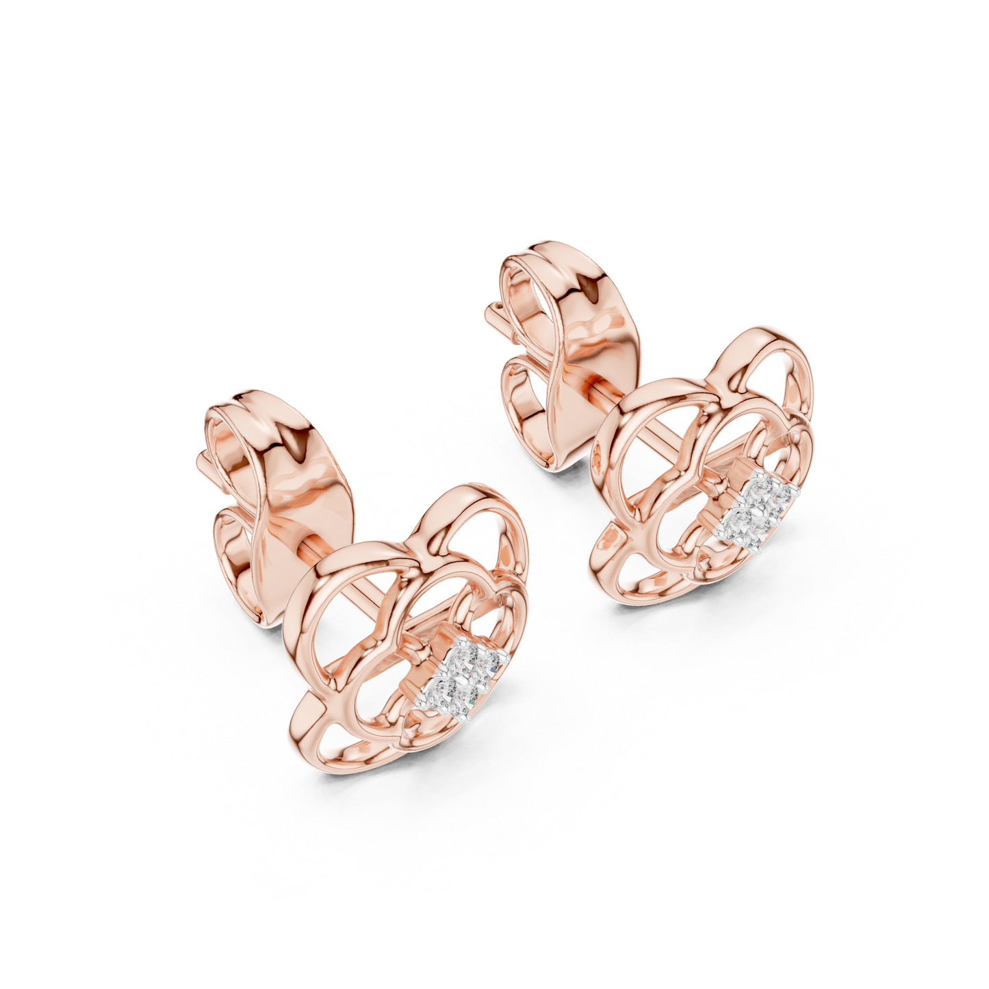 Quatrefoil Diamond Stud Earrings in Solid Gold | Minimal Floral Luxury Earrings | Bridal & Everyday Fine Jewelry