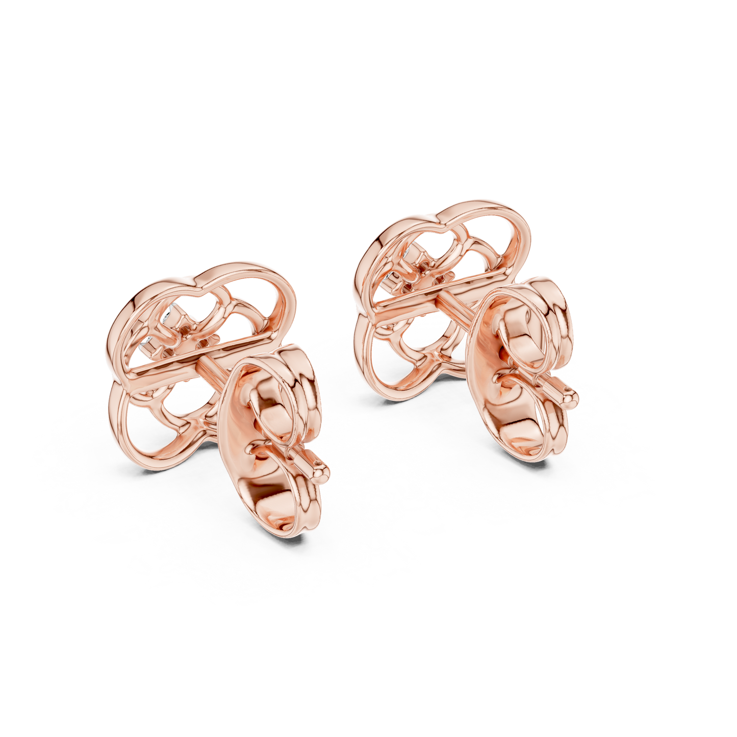 Quatrefoil Diamond Stud Earrings in Solid Gold | Minimal Floral Luxury Earrings | Bridal & Everyday Fine Jewelry