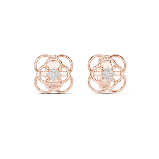 Quatrefoil Diamond Stud Earrings in 925 Sterling Silver | Minimal Floral Luxury Earrings | Bridal & Everyday Fine Jewelry