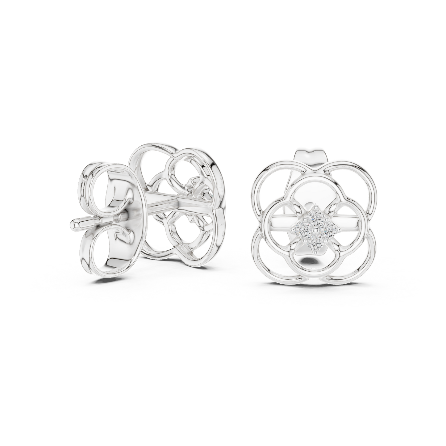 Quatrefoil Diamond Stud Earrings in Solid Gold | Minimal Floral Luxury Earrings | Bridal & Everyday Fine Jewelry