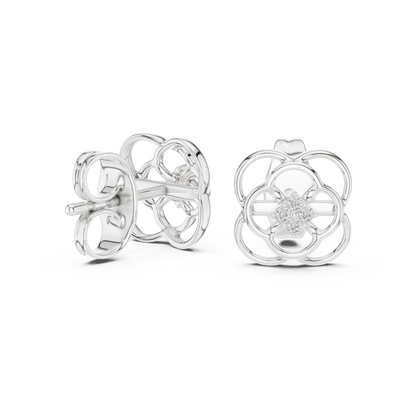 Quatrefoil Diamond Stud Earrings in Solid Gold | Minimal Floral Luxury Earrings | Bridal & Everyday Fine Jewelry