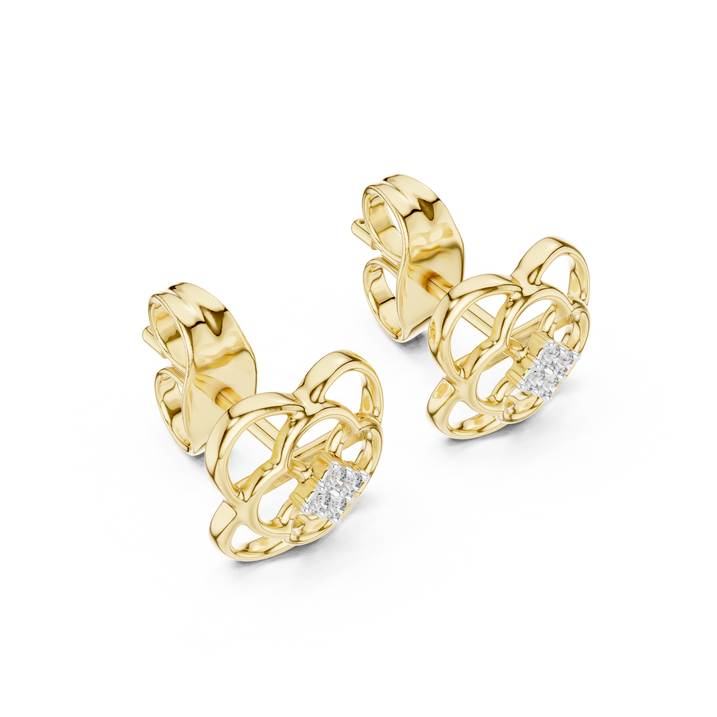 Quatrefoil Diamond Stud Earrings in Solid Gold | Minimal Floral Luxury Earrings | Bridal & Everyday Fine Jewelry