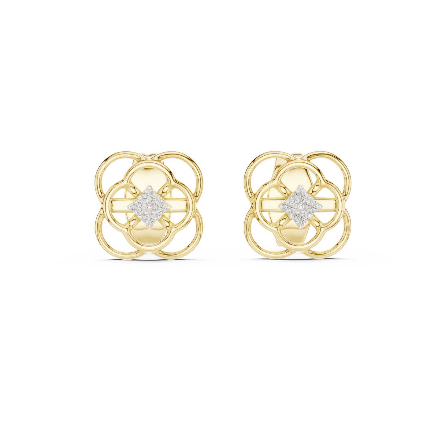 Quatrefoil Diamond Stud Earrings in Solid Gold | Minimal Floral Luxury Earrings | Bridal & Everyday Fine Jewelry