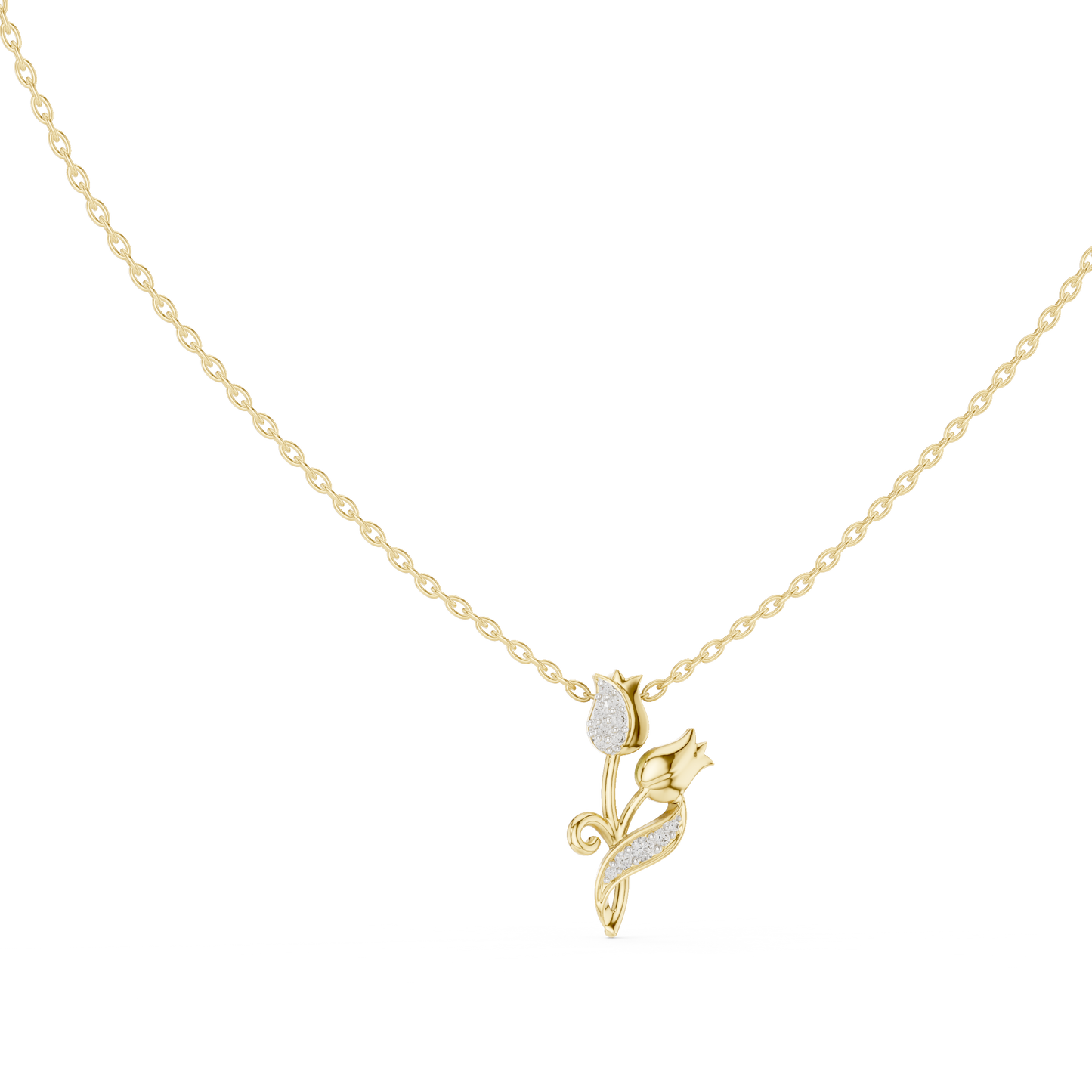 Designer Floral Diamond Pendant | Tulip Inspired Gold Necklace | Statement Love Gift Women Jewelry