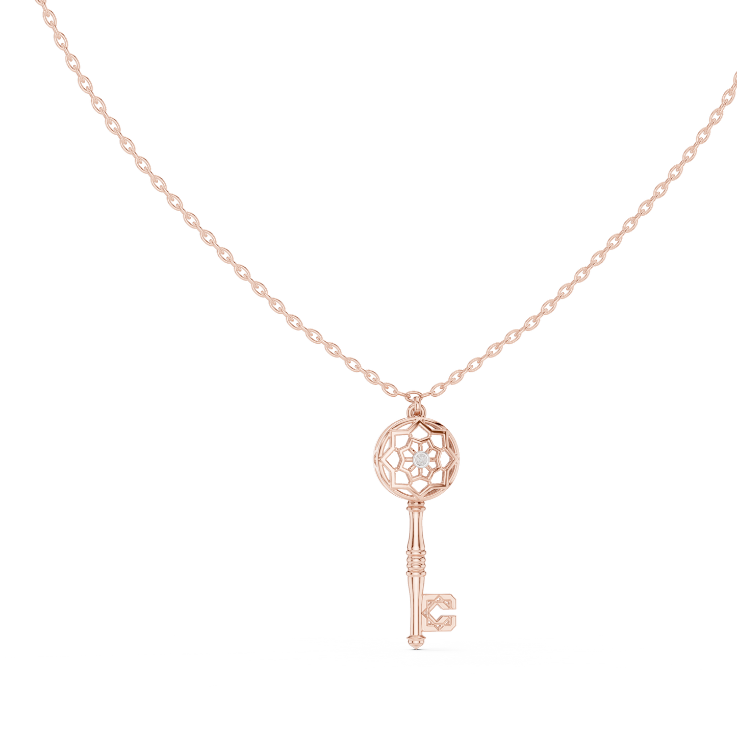 Luxury Diamond Key Pendant Necklace Initial C Gold Symbol Dreamcatcher Gift