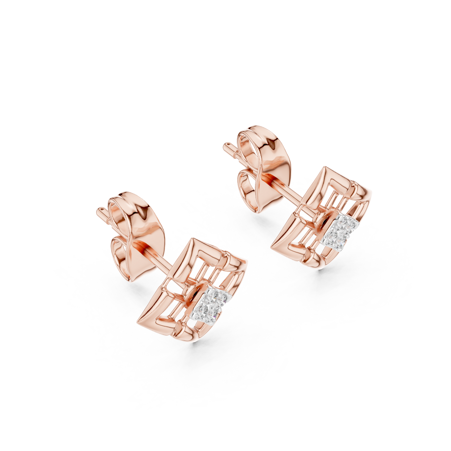 Sovereign Grid Diamond Stud Earrings - Regalia Frame Diamond Studs - Imperium Square Diamond Stud Earrings