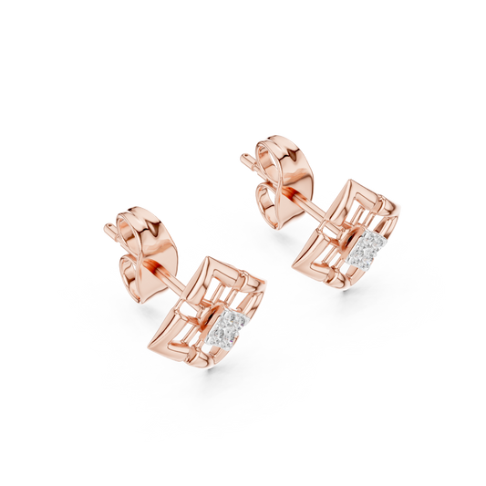 Sovereign Grid Diamond Stud Earrings - Regalia Frame Diamond Studs - Imperium Square Diamond Stud Earrings