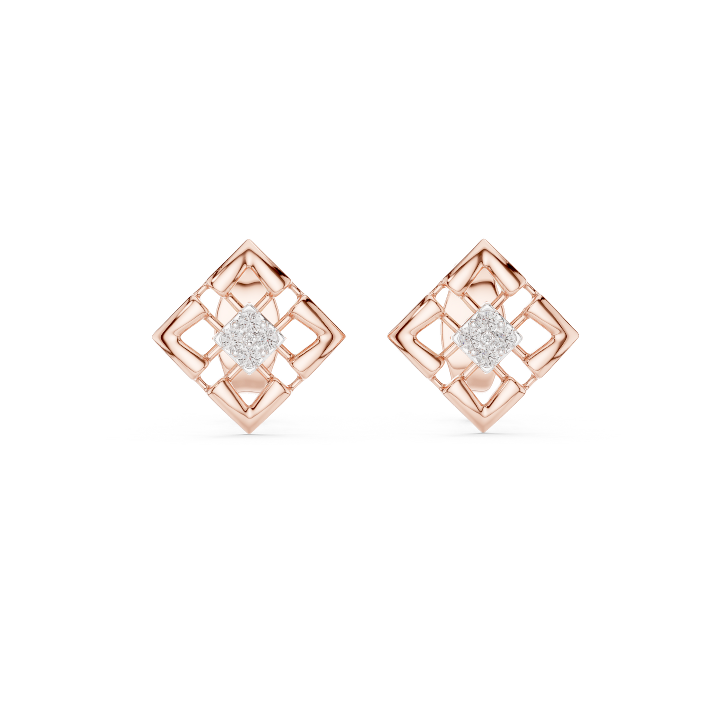 Sovereign Grid Diamond Stud Earrings - Regalia Frame Diamond Studs - Imperium Square Diamond Stud Earrings