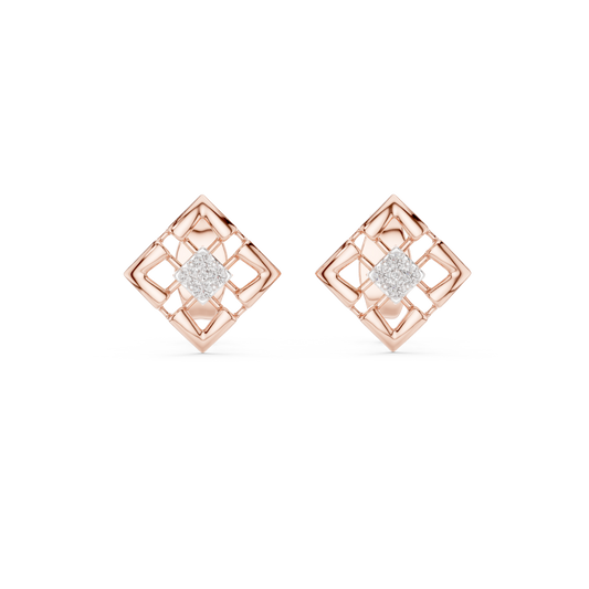 Sovereign Grid Diamond Stud Earrings - Regalia Frame Diamond Studs - Imperium Square Diamond Stud Earrings