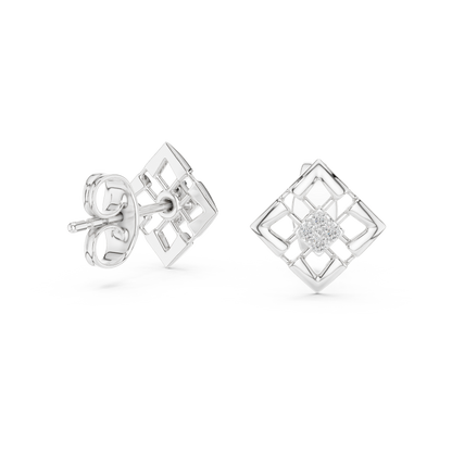 Sovereign Grid Diamond Stud Earrings - Regalia Frame Diamond Studs - Imperium Square Diamond Stud Earrings