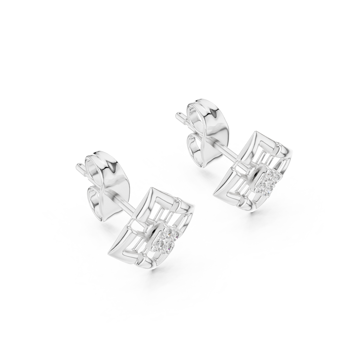 Sovereign Grid Diamond Stud Earrings - Regalia Frame Diamond Studs - Imperium Square Diamond Stud Earrings