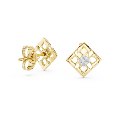 Sovereign Grid Diamond Stud Earrings - Regalia Frame Diamond Studs - Imperium Square Diamond Stud Earrings