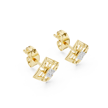 Sovereign Grid Diamond Stud Earrings - Regalia Frame Diamond Studs - Imperium Square Diamond Stud Earrings