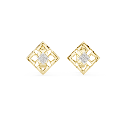 Sovereign Grid Diamond Stud Earrings - Regalia Frame Diamond Studs - Imperium Square Diamond Stud Earrings