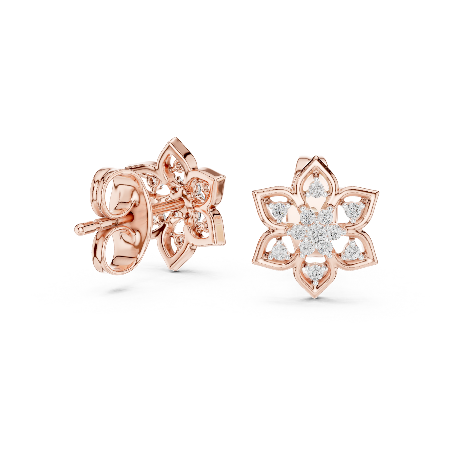 Quiet Bloom Diamond Stud Earrings | Fine Silver Crafted for the Connoisseur | Artisan Lotus Diamond Earrings | A Modern Classic in Precious Silver Gold Plated