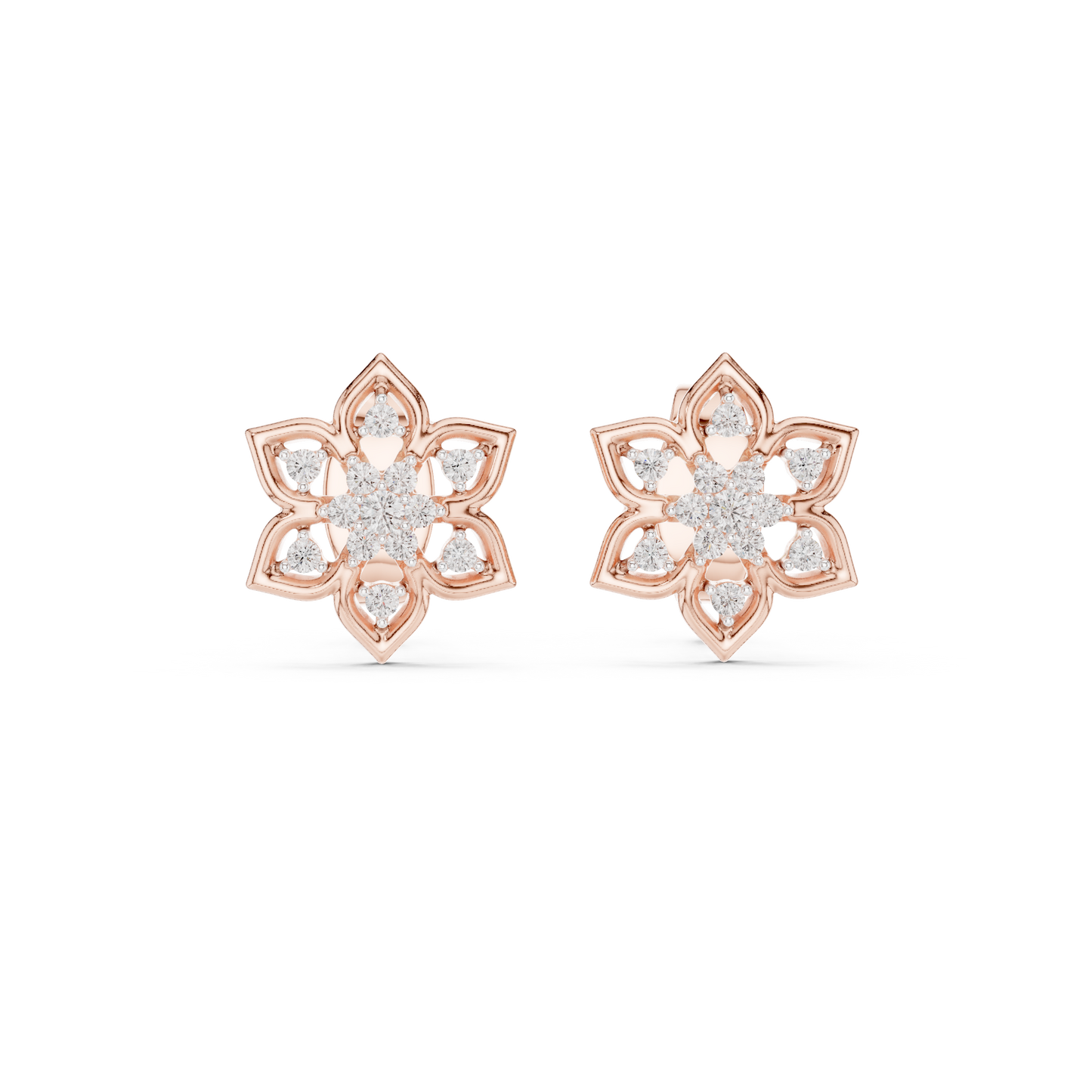 Quiet Bloom Diamond Stud Earrings | Fine Silver Crafted for the Connoisseur | Artisan Lotus Diamond Earrings | A Modern Classic in Precious Silver Gold Plated