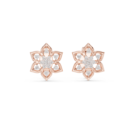 Quiet Bloom Diamond Stud Earrings | Fine Gold Crafted for the Connoisseur | Artisan Lotus Diamond Earrings | A Modern Classic in Precious Gold