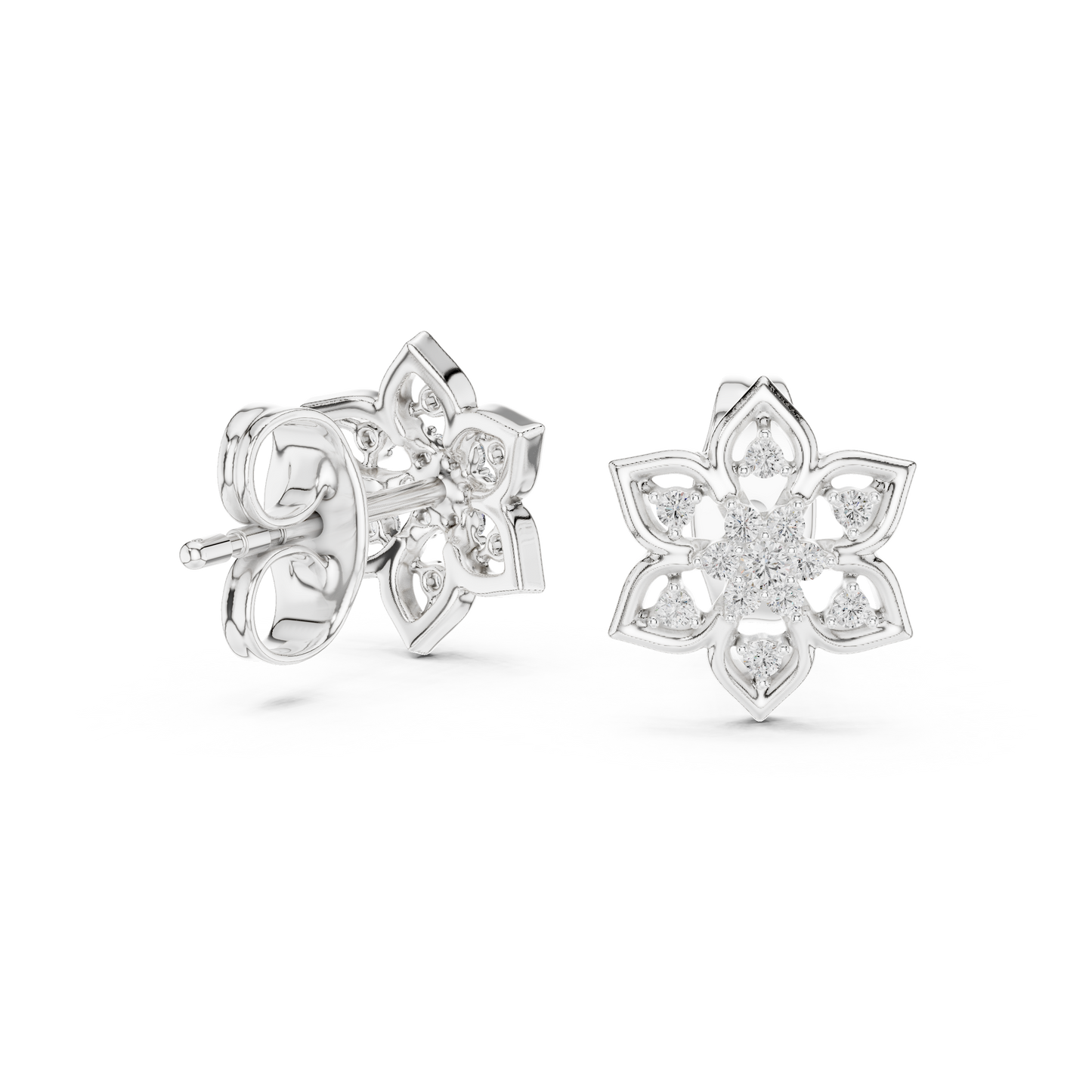 Quiet Bloom Diamond Stud Earrings | Fine Silver Crafted for the Connoisseur | Artisan Lotus Diamond Earrings | A Modern Classic in Precious Silver Gold Plated