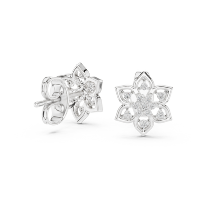 Quiet Bloom Diamond Stud Earrings | Fine Silver Crafted for the Connoisseur | Artisan Lotus Diamond Earrings | A Modern Classic in Precious Silver Gold Plated