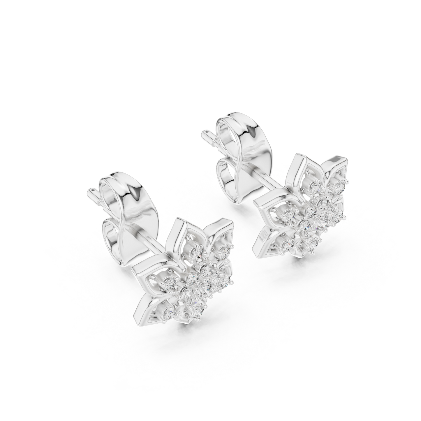 Quiet Bloom Diamond Stud Earrings | Fine Silver Crafted for the Connoisseur | Artisan Lotus Diamond Earrings | A Modern Classic in Precious Silver Gold Plated