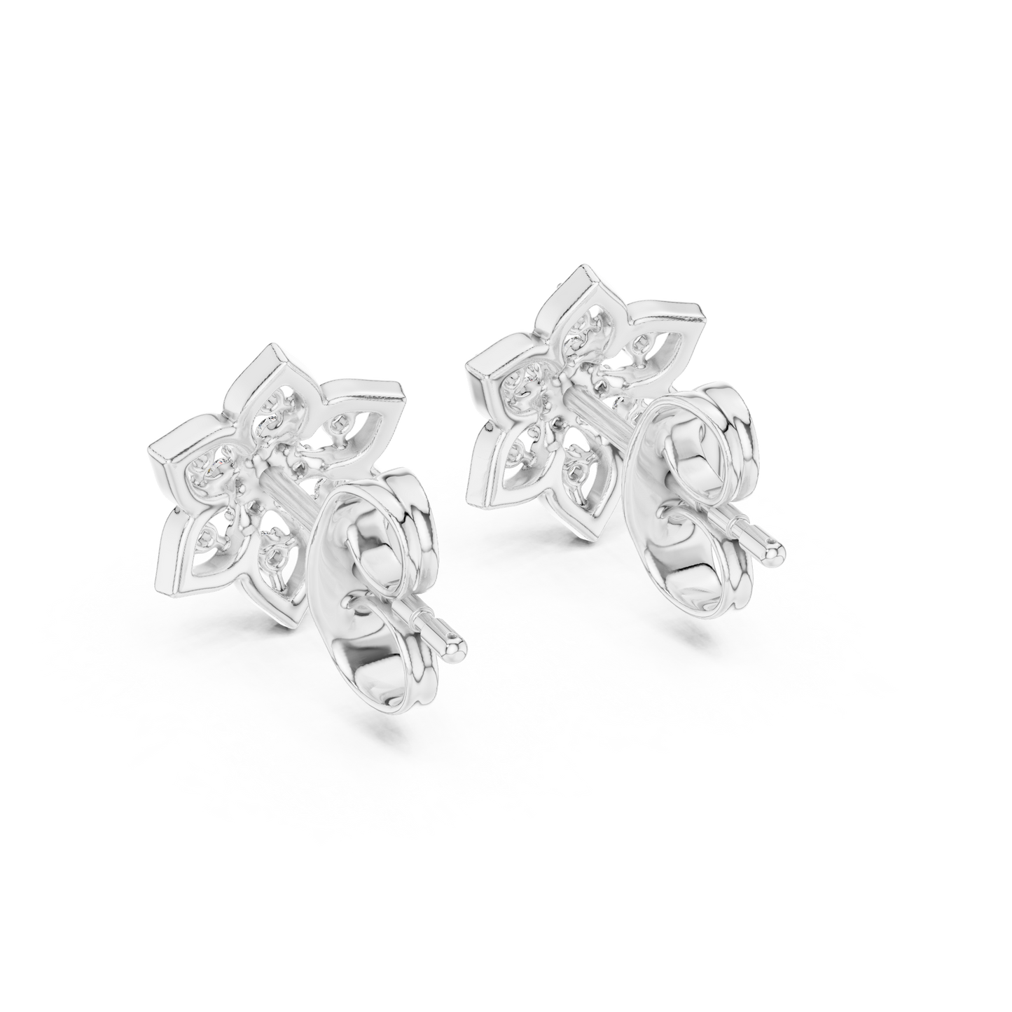 Quiet Bloom Diamond Stud Earrings | Fine Silver Crafted for the Connoisseur | Artisan Lotus Diamond Earrings | A Modern Classic in Precious Silver Gold Plated