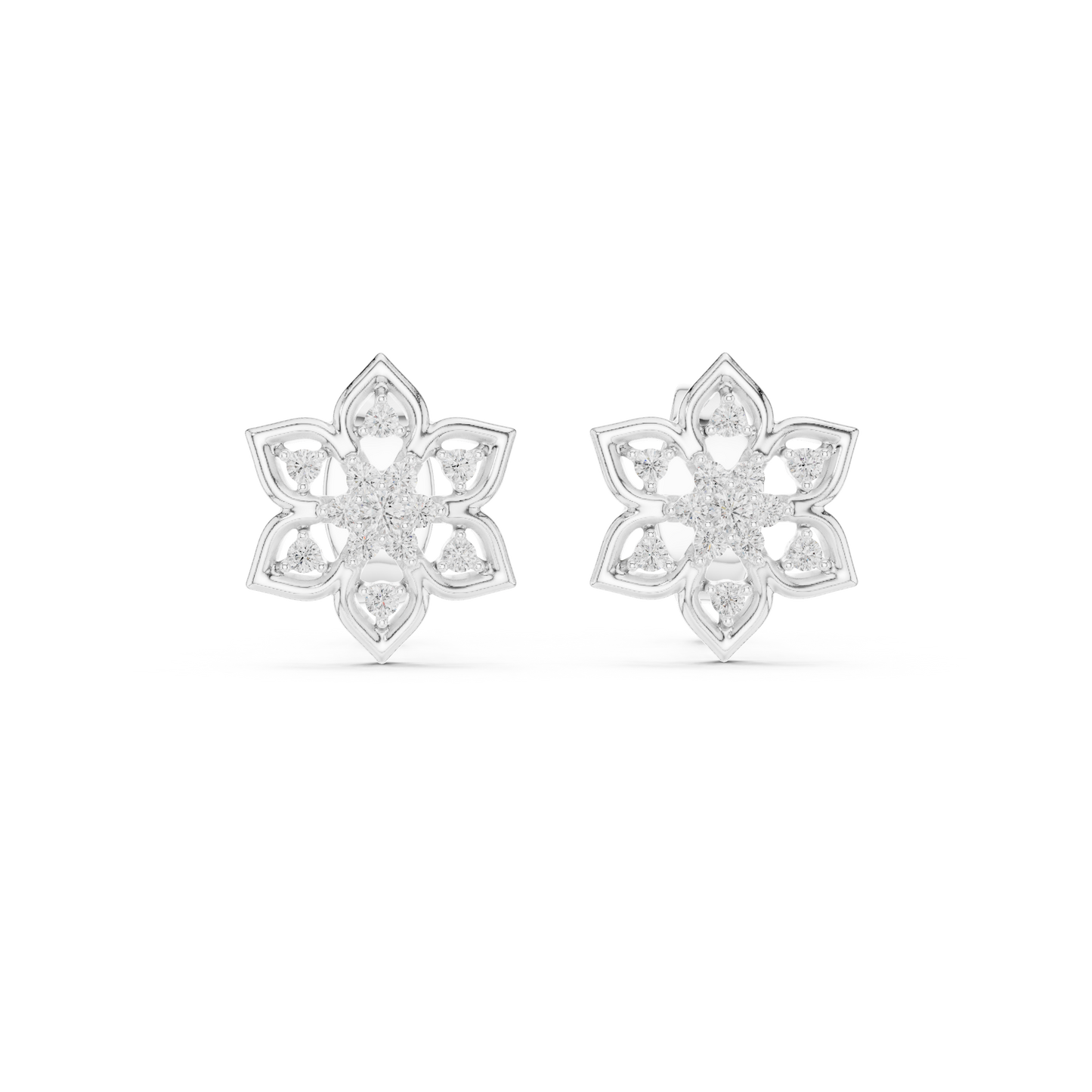 Quiet Bloom Diamond Stud Earrings | Fine Silver Crafted for the Connoisseur | Artisan Lotus Diamond Earrings | A Modern Classic in Precious Silver Gold Plated