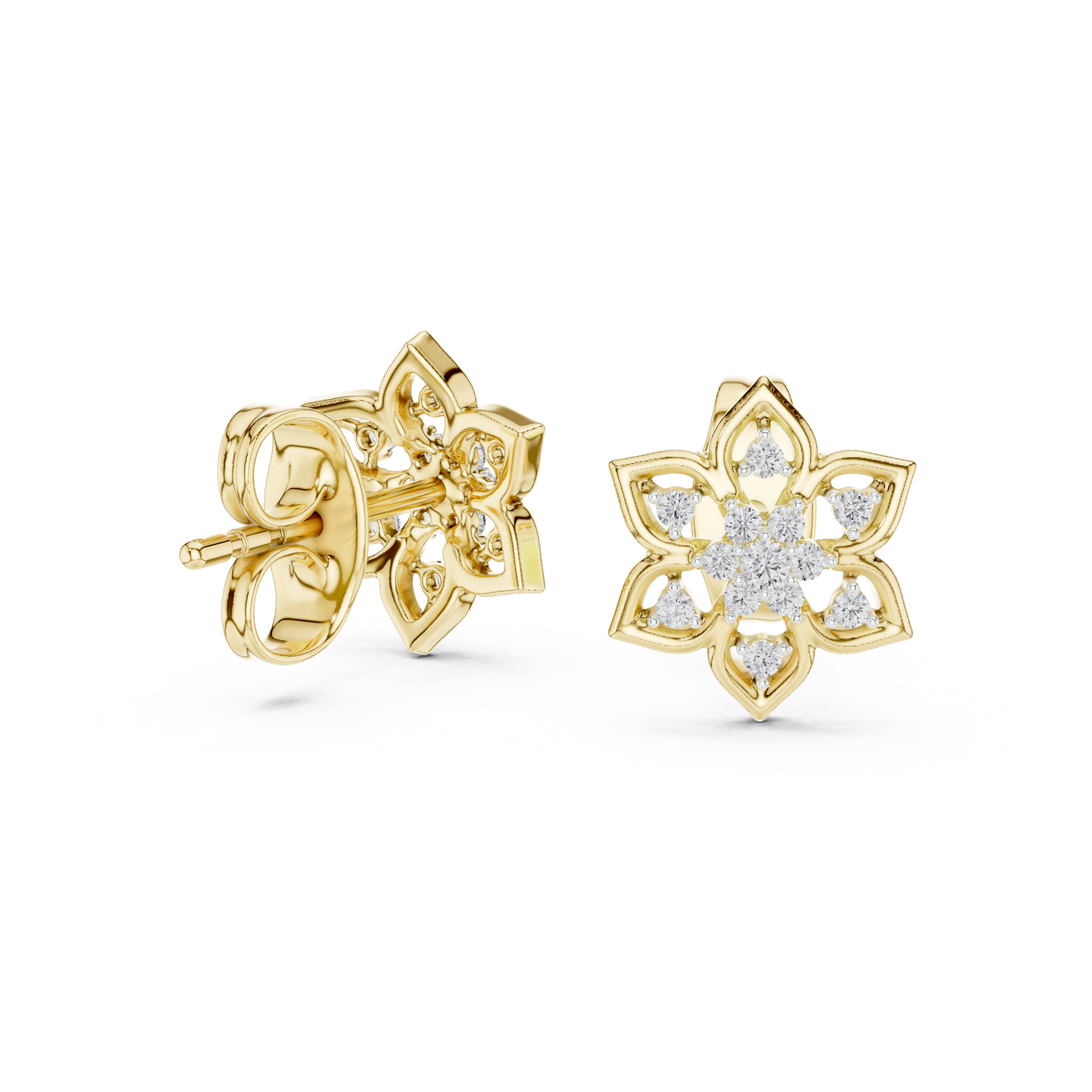 Quiet Bloom Diamond Stud Earrings | Fine Silver Crafted for the Connoisseur | Artisan Lotus Diamond Earrings | A Modern Classic in Precious Silver Gold Plated