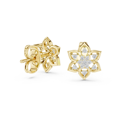 Quiet Bloom Diamond Stud Earrings | Fine Silver Crafted for the Connoisseur | Artisan Lotus Diamond Earrings | A Modern Classic in Precious Silver Gold Plated