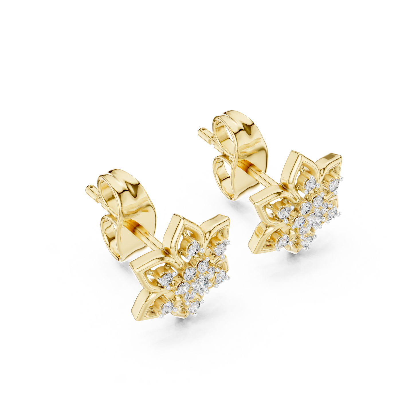 Quiet Bloom Diamond Stud Earrings | Fine Silver Crafted for the Connoisseur | Artisan Lotus Diamond Earrings | A Modern Classic in Precious Silver Gold Plated