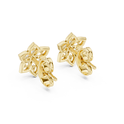 Quiet Bloom Diamond Stud Earrings | Fine Silver Crafted for the Connoisseur | Artisan Lotus Diamond Earrings | A Modern Classic in Precious Silver Gold Plated