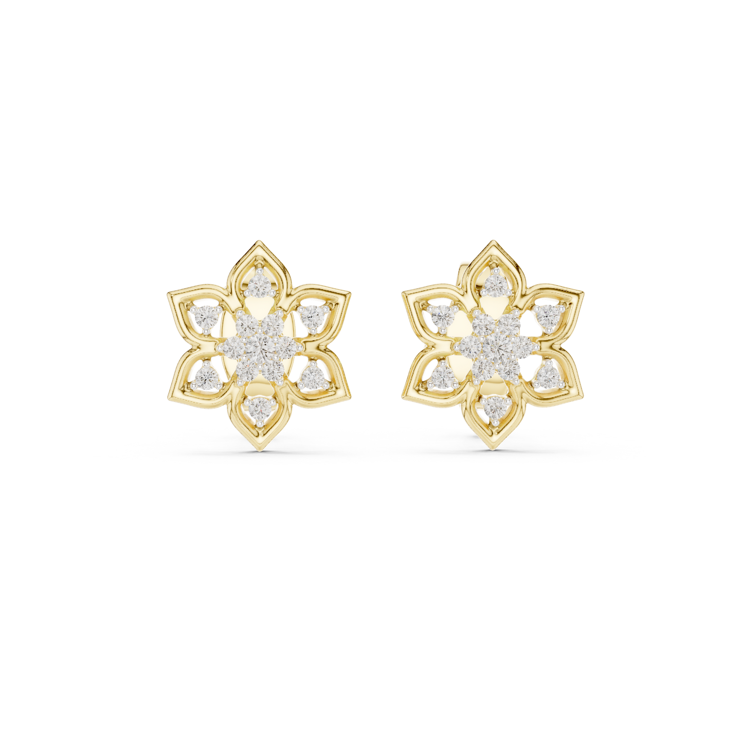Quiet Bloom Diamond Stud Earrings | Fine Silver Crafted for the Connoisseur | Artisan Lotus Diamond Earrings | A Modern Classic in Precious Silver Gold Plated