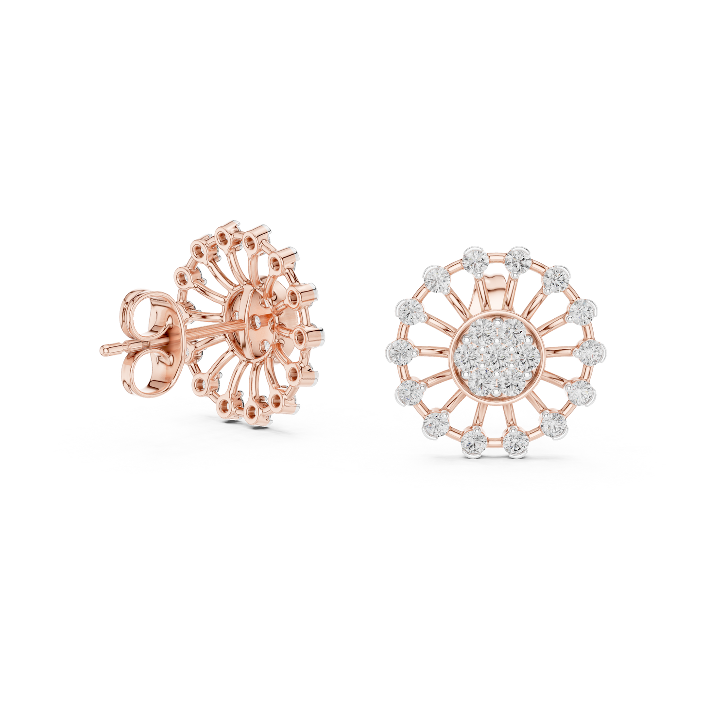 Étoile Royale Diamond Studs | Handcrafted Radiant Halo in Precious Gold | Lumière Orbit Diamond Stud Earrings | Sculptural Sunray Cluster Design