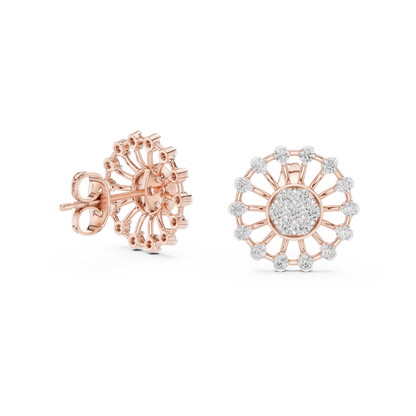 Étoile Royale Diamond Studs | Handcrafted Radiant Halo in Precious Gold | Lumière Orbit Diamond Stud Earrings | Sculptural Sunray Cluster Design
