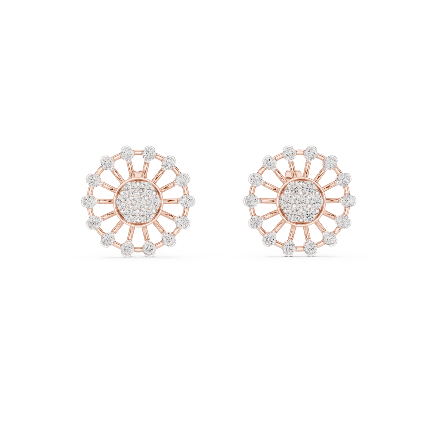 Étoile Royale Diamond Studs | Handcrafted Radiant Halo in Precious Gold | Lumière Orbit Diamond Stud Earrings | Sculptural Sunray Cluster Design