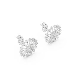 Étoile Royale Diamond Studs | Handcrafted Radiant Halo in Precious 925 Sterling Silver | Lumière Orbit Diamond Stud Earrings | Sculptural Sunray Cluster Design