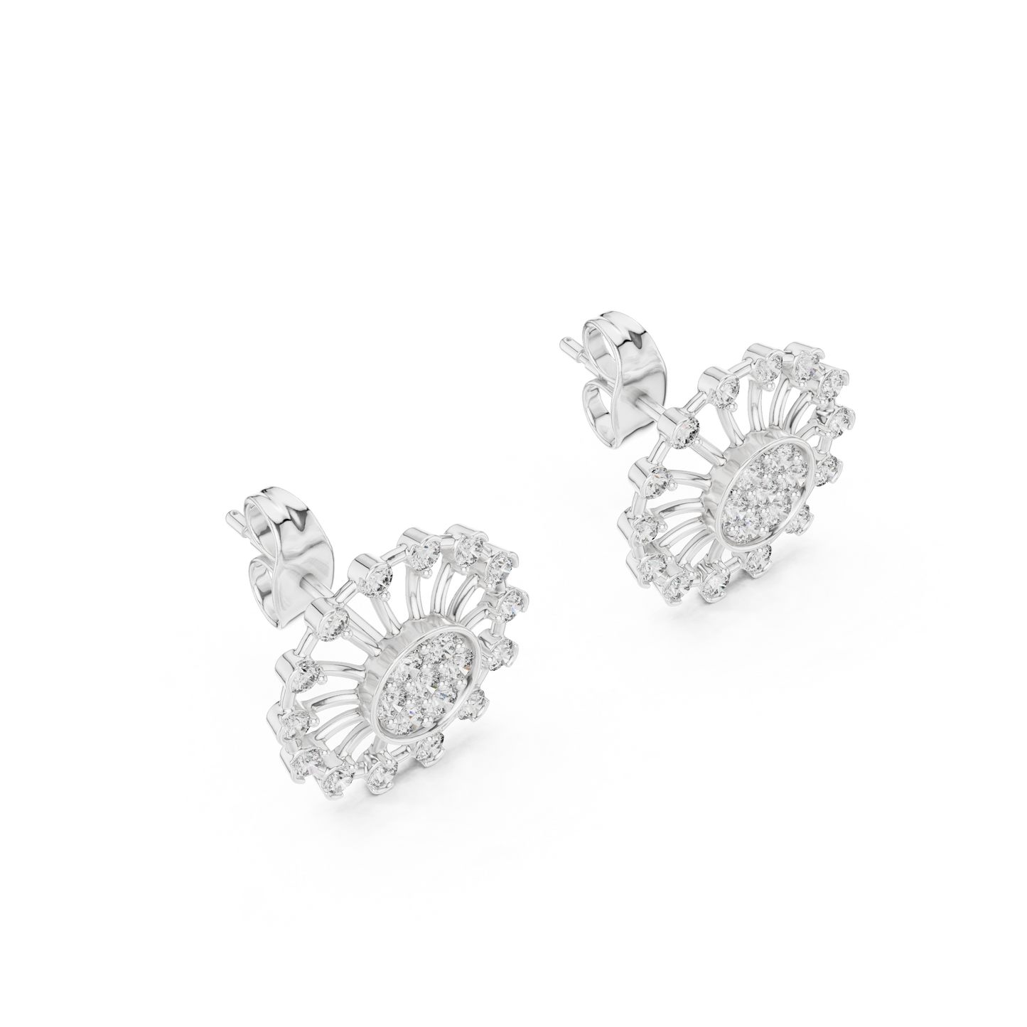 Étoile Royale Diamond Studs | Handcrafted Radiant Halo in Precious Gold | Lumière Orbit Diamond Stud Earrings | Sculptural Sunray Cluster Design