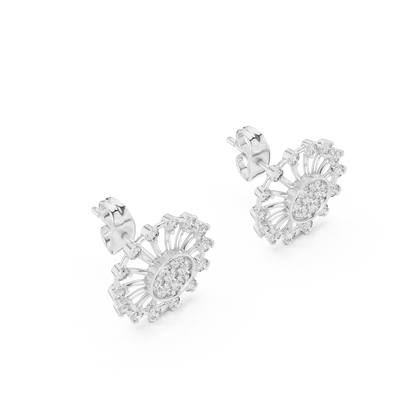 Étoile Royale Diamond Studs | Handcrafted Radiant Halo in Precious Gold | Lumière Orbit Diamond Stud Earrings | Sculptural Sunray Cluster Design