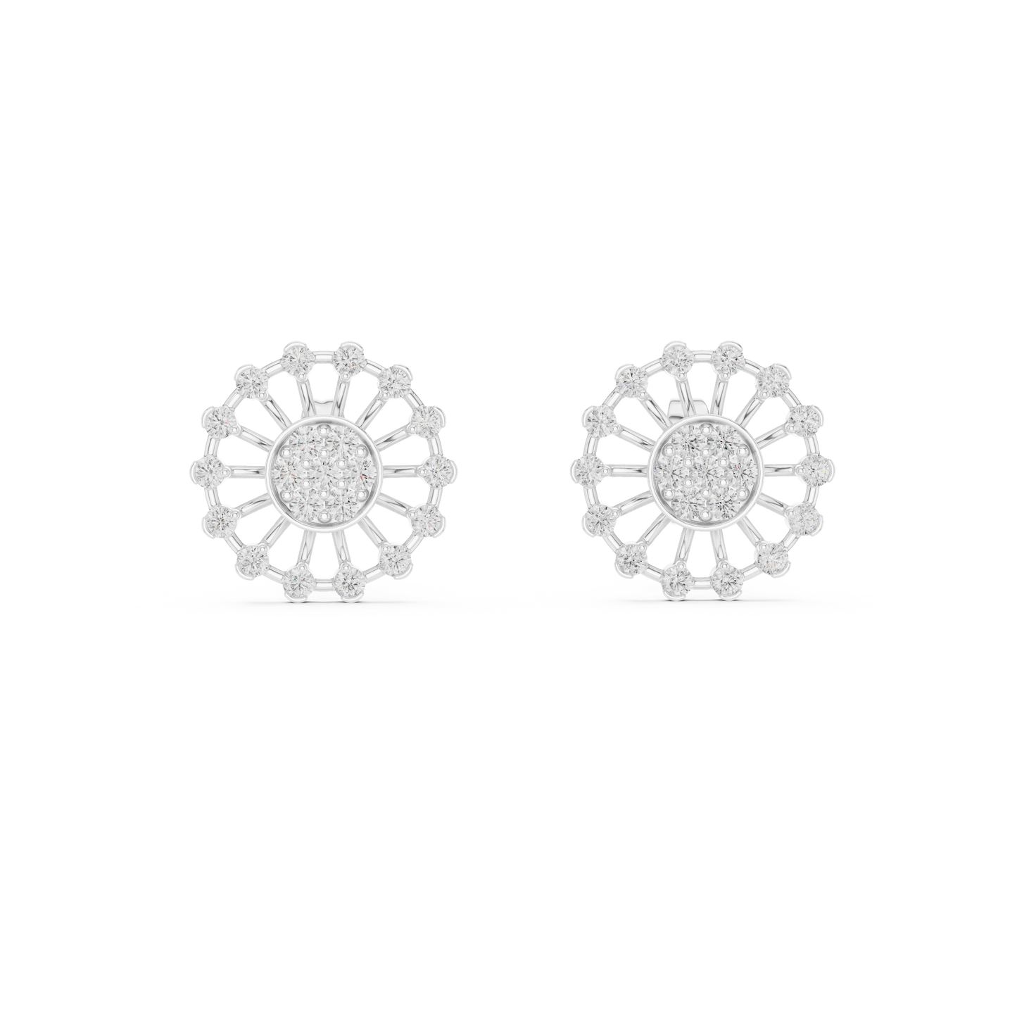 Étoile Royale Diamond Studs | Handcrafted Radiant Halo in Precious Gold | Lumière Orbit Diamond Stud Earrings | Sculptural Sunray Cluster Design