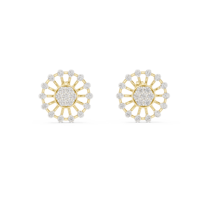 Étoile Royale Diamond Studs | Handcrafted Radiant Halo in Precious Gold | Lumière Orbit Diamond Stud Earrings | Sculptural Sunray Cluster Design
