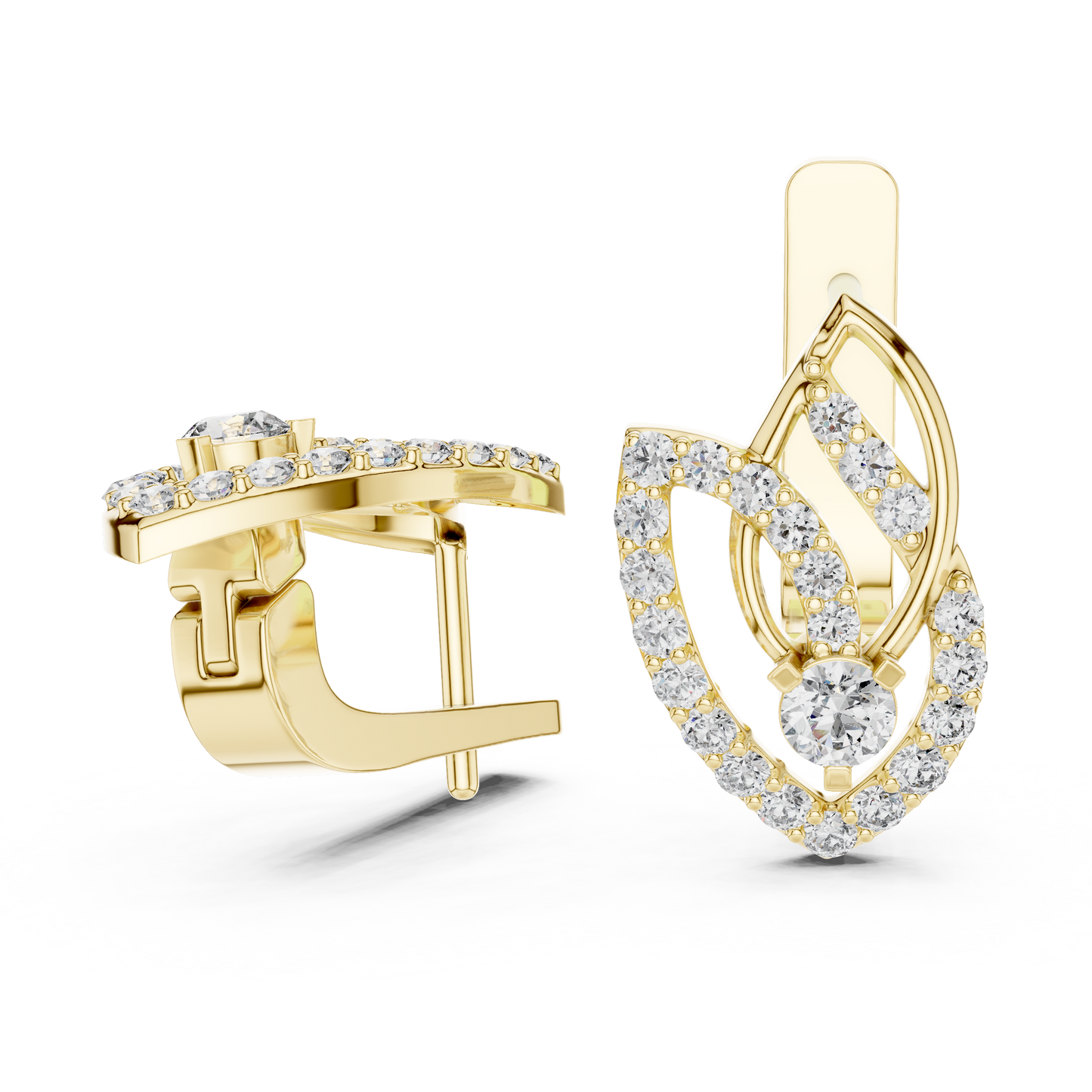 Serenity Petal Arc Earrings • Pavé Leaf Rings • High-Spark 14K/18K Gold Hoops