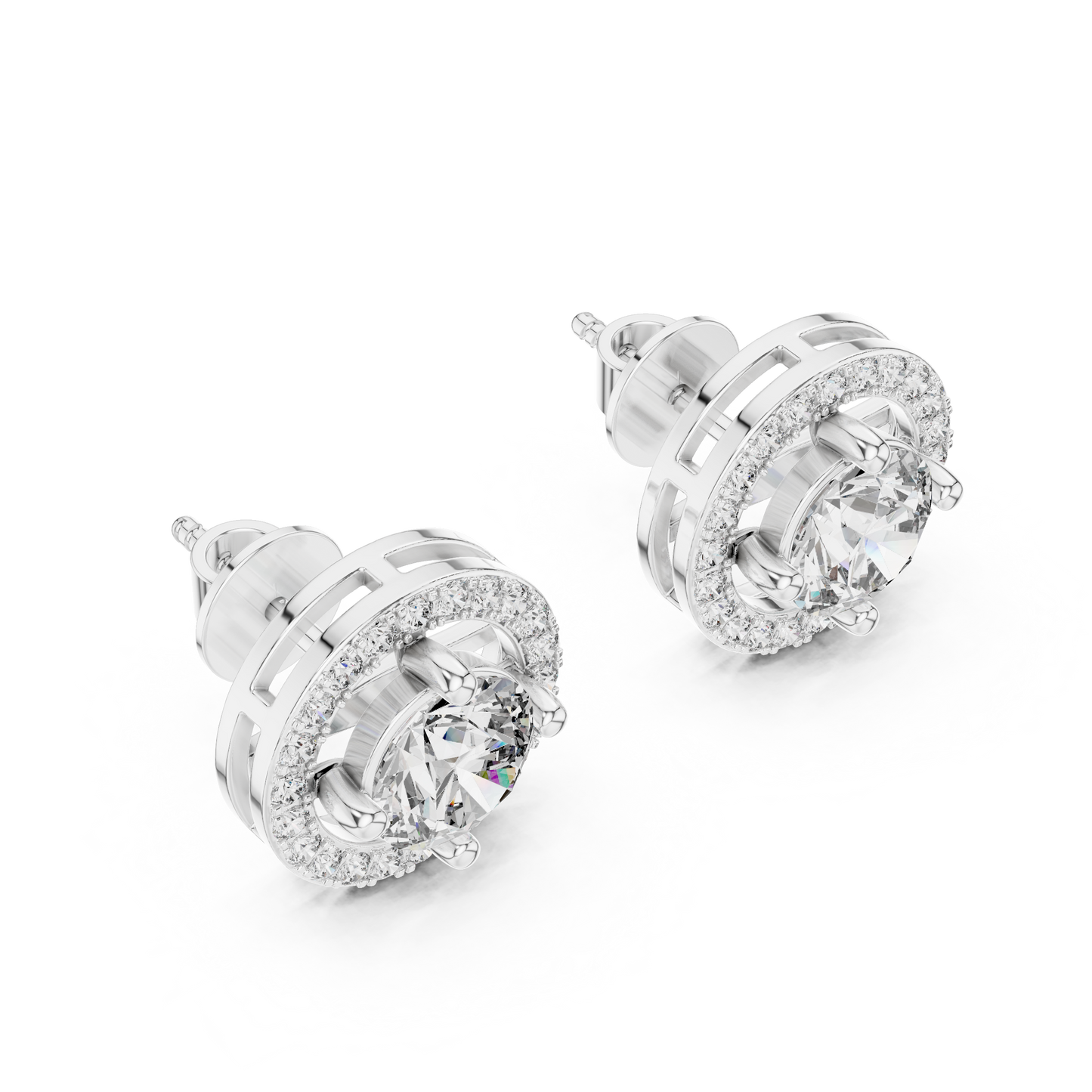 14K Gold Diamond Cluster Earrings Macro