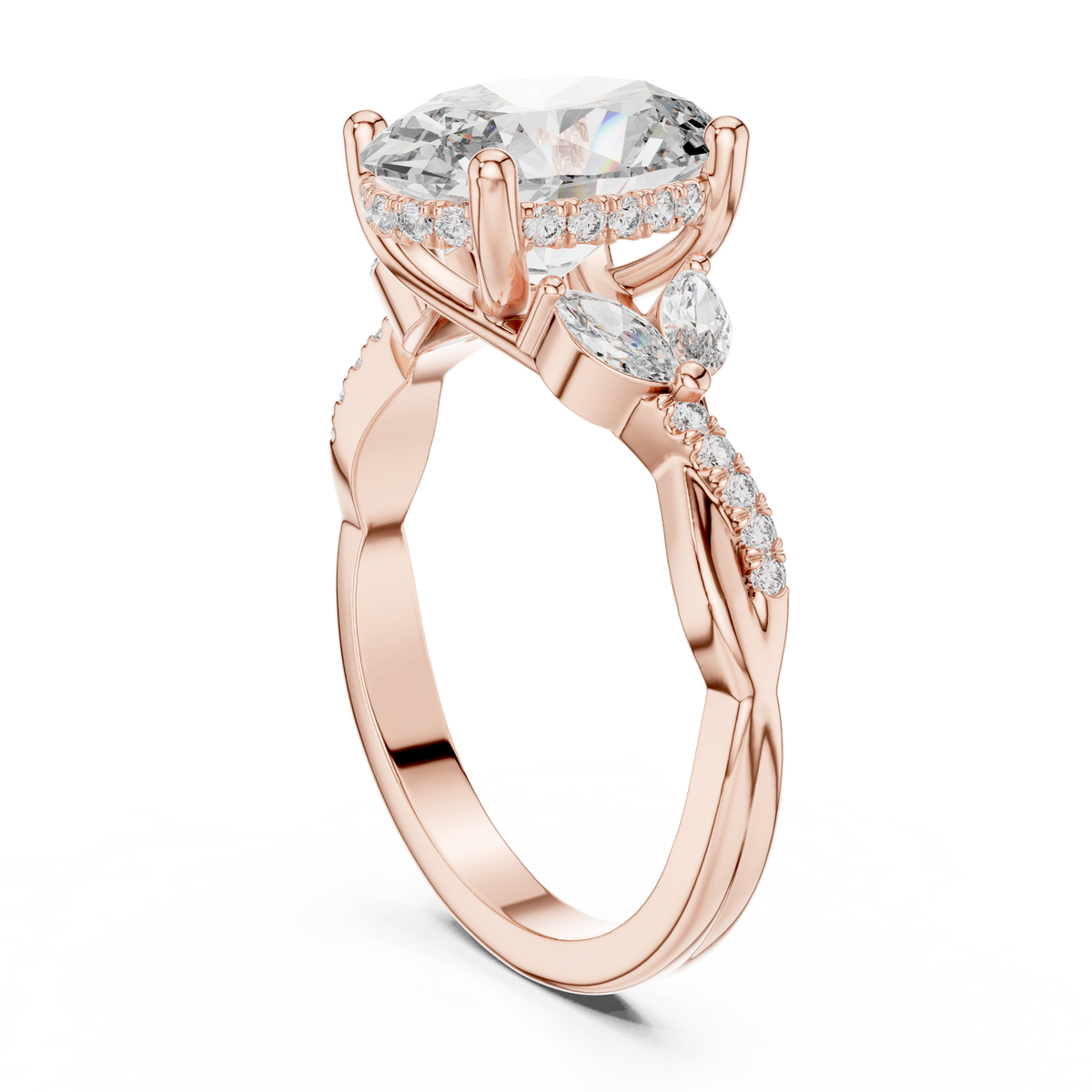 14K Gold Diamond Ring On Hand Model

